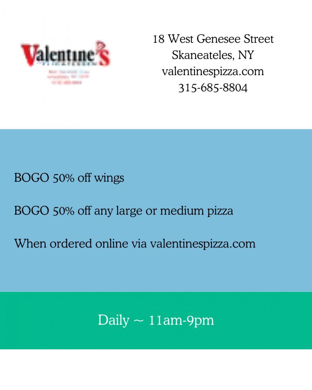 Valentine's Pizza & Deli Dining Week Menu