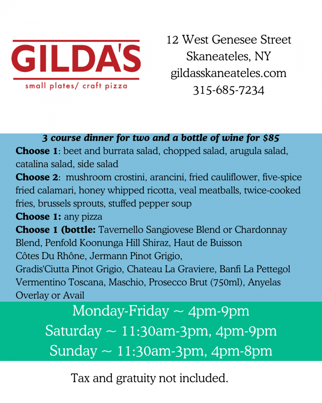 Gilda's Dining Week Menu